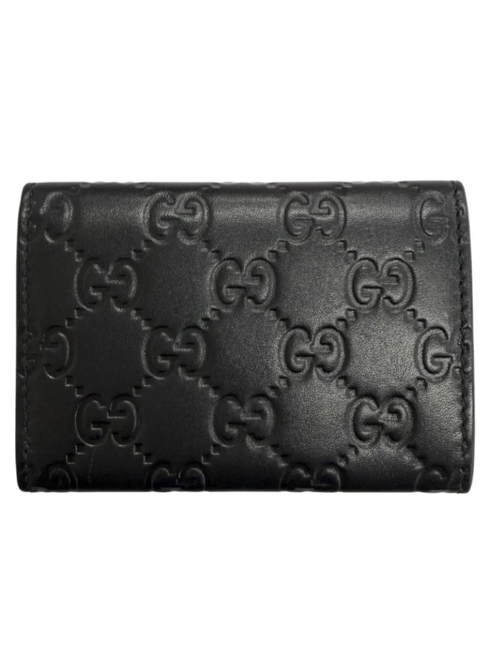 Gucci GG Emblem Card Case Leather Guccissima Bifold Business Holder Black